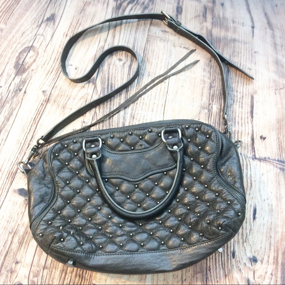 Leather Studded Gunmetal Crossbody Satchel